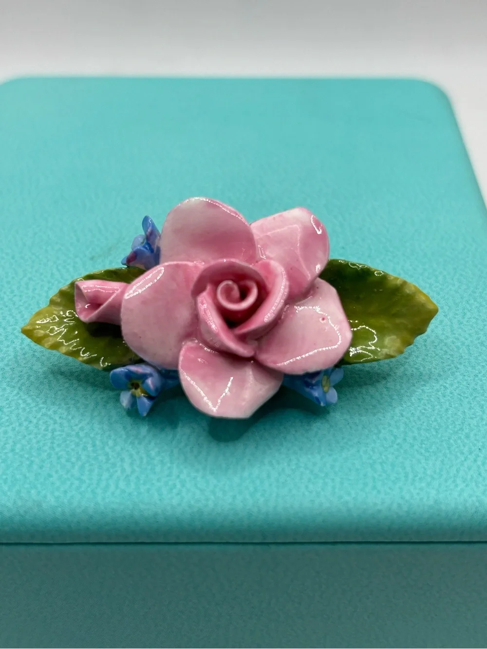Vintage Hand Painted Artone Bone China Pink Rose  Brooch Pin Made In England